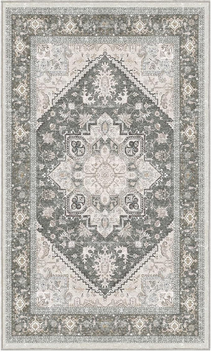 OPPODREAM Soft Area Rugs 3x5, Washable Rugs with Non Slip Backing, Low-Pile Throw 3x5 Carpet, Faux Cashmere 3 x 5 Carpet, Greenish Grey