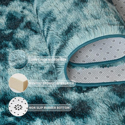Tepook Fluffy Large Rugs for Living Room, Area Rug 6x9 Soft Carpet for Bedroom, Modern Shaggy Rug for Kids Boys Girls, Plush Indoor Nursery Home Decor Rug with Non-Slip Bottom, Peacock Blue