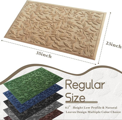 Beige Leaves Outdoor Indoor Entrance Doormats, Absorbent Durable Heavy Duty Welcome Front Door Mat,Thick Natural Rubber Back,Easy Clean Entryway Mat 23x35 Inch, Low Profile