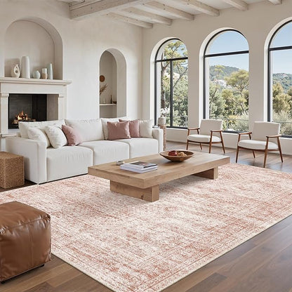 6x9 Area Rug for Living Room Washable Non-Slip Modern Rugs for Bedroom Dining Room Ultra-Thin Indoor Pink Rug