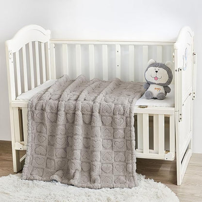 Yurhap Fleece Baby Blanket Heart Checkered, Ultra Soft Cozy Baby Blankets for Boys Girls, Fluffy Infant Toddler Newborn Receiving Gifts for Crib Stroller 30"x40" (Oxford Tan)
