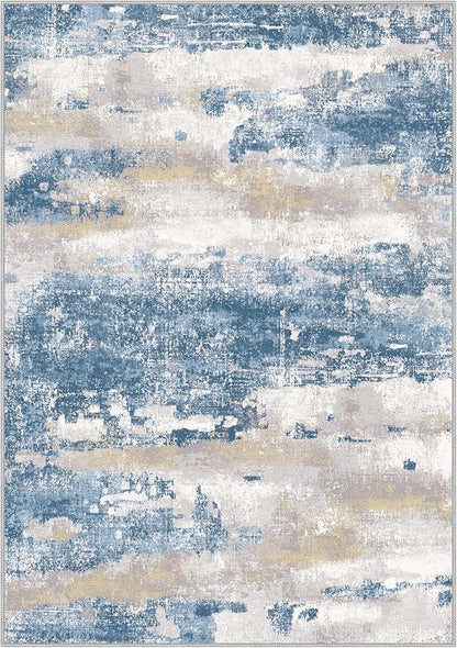 BEIMO 2x3 Rugs for Entryway Entrance Kitchen Bathroom, Machine Washable Modern Abstract Soft Area Rug, Indoor Floor Carpet with Non Slip Rubber Backing, Blue Cream