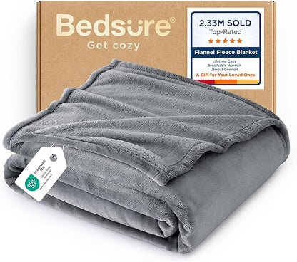 Bedsure GentleSoft Fleece Blanket Twin Size Grey - 300GSM Lightweight Plush Fuzzy Cozy Soft Warm Blanket for Bed, Sofa, Couch, Travel, Camping, 60x80 inches