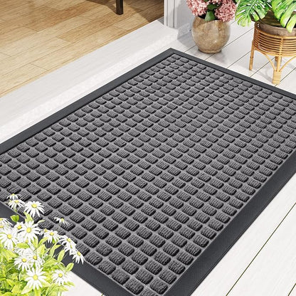 Smiry Front Door Mat Outside Entrance, Heavy Duty Natural Rubber Doormat, Non Slip, Trap Dirt and Moisture, Easy Clean, Low Profile Welcome Floor Mats for Indoor Outdoor Entry, 29.5x17 Inch, Mix Grey