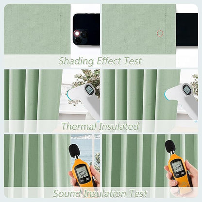Guken Aqua Green 100% Blackout Linen Curtains 80 Inch Length 2 Panels Set for Living Room Bedroom Back Tab Rod Pocket Thermal Insulated Black Out Drapes Room Darkening Window Curtains 80 Inches Long