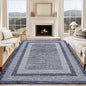 GarveeHome 8x10 Large Washable Area Rug Modern Bordered Rug Distressed Geometric Floor Carpet, Soft Non Slip Rug, Low Pile Non Shedding Rug, Indoor Blue Rug for Bedroom, Living Room