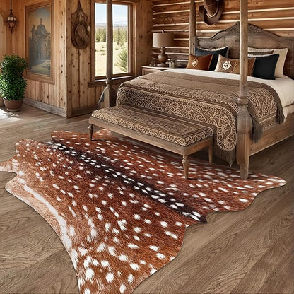 AROGAN Premium Deer Print Rug 6.2x7 Feet, Machine Washable Faux Fur Rug, Non-Slip Animal Print Hide Deer Skin Area Rug for Bedroom Living Room Home Decor