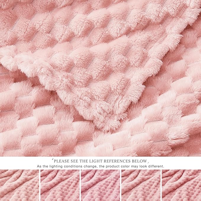 EXQ Home Fleece Blanket Twin Size for Couch or Bed - 3D Imitation Turtle Shell Jacquard Decorative Blankets - Cozy Soft Lightweight Fuzzy Flannel Blanket Suitable for All Seasons(60"×80",Pink)