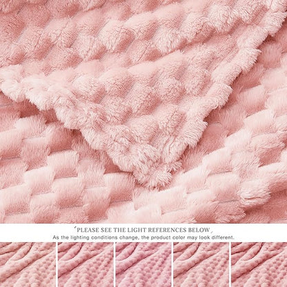 EXQ Home Fleece Blanket Twin Size for Couch or Bed - 3D Imitation Turtle Shell Jacquard Decorative Blankets - Cozy Soft Lightweight Fuzzy Flannel Blanket Suitable for All Seasons(60"×80",Pink)