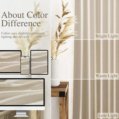 Birch Beige Linen Curtains 80 Inch Length for Living Room Light Filtering Semi Sheer Curtain Back Tab Modern Farmhouse Decor Elegant Luxury Coastal Drapes for Bedroom Dinner Room 52x80, 2 Panels