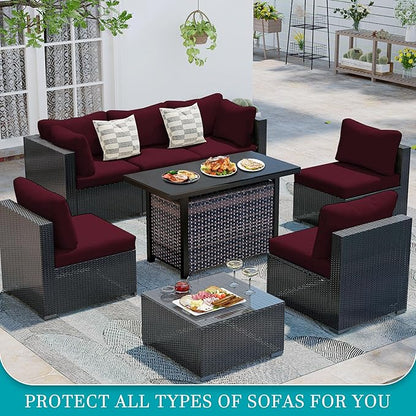 12Pcs Stretch Patio Cushion Covers,Outdoor Couch Covers Replacement,Outdoor Couch & Sofa Slipcovers,for Patio Furniture Cushion Covers,Washable Reusable urniture Protector(Wine Red,Cover Only)