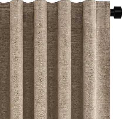 Topfinel Taupe Burlap Linen Blackout Curtains 63 Inches Long 2 Panels for Small Window Boho Farmhouse Linen Blend Texture Insulated Hook Belt Back Tab Pocket Pleated Drapes Fall Home Decor(W52 x L63)
