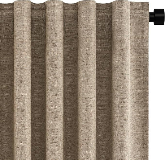 Topfinel Taupe Burlap Linen Blackout Curtains 63 Inches Long 2 Panels for Small Window Boho Farmhouse Linen Blend Texture Insulated Hook Belt Back Tab Pocket Pleated Drapes Fall Home Decor(W52 x L63)