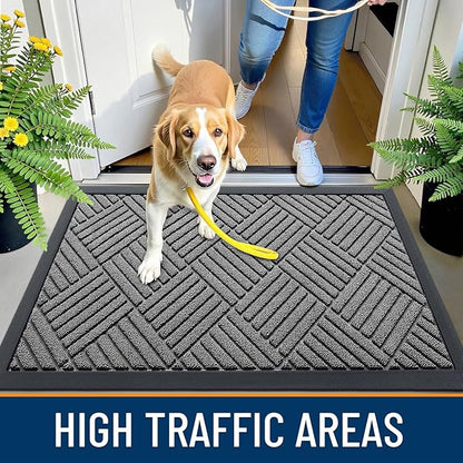 OLANLY Front Door Mat Outside Entrance 29.5x17, Absorbent, Heavy Duty Sturdy Natural Rubber Doormat Indoor Outdoor, Stain and Fade Resistant, Non-Slip Low Profile Floor Mat for Entryway, Grey Diamond