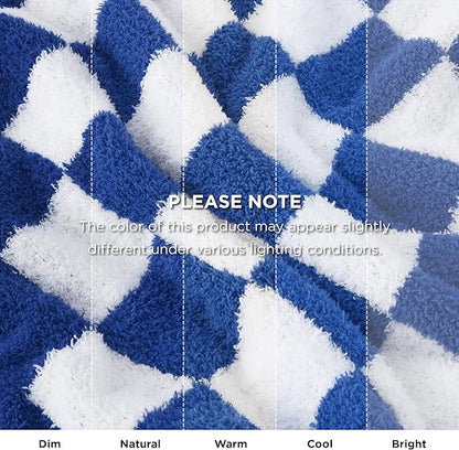 Bedsure Gentlesoft Checkered Twin Blanket for Couch - Soft Cozy & Warm Knit Navy Blue Throw Blanket, Breathable, Lightweight & Fluffy Plaid Blankets for Bed & Sofa, Gifts for Women Men, 60x80 Inches