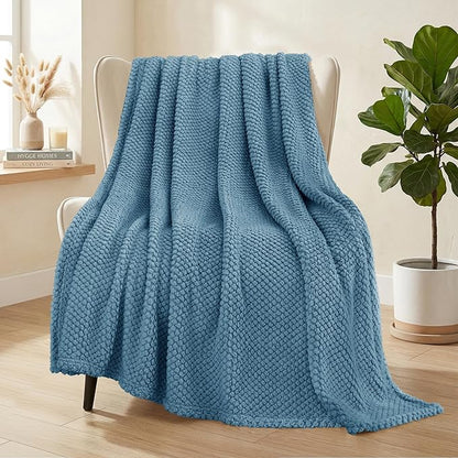Whale Flotilla Extra Large Fuzzy Fleece Throw Blanket for Couch, 50x70 Inch Fluffy Warm Soft Jacquard Blankets for All Season, Lightweight and Cozy, Slate Blue