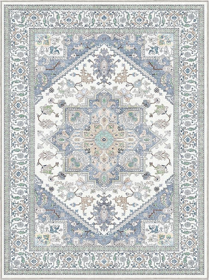 OPPODREAM Soft Area Rugs 9x12 Living Room, Washable Rugs 9x12 with Non Slip Backing, Faux Cashmere Low-Pile 9 x 12 Carpet, Purple & Green & Cream