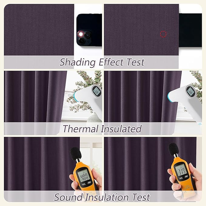 Guken 100% Blackout Curtains 108 Inch Length 2 Panels Set for Living Room Bedroom Back Tab Thermal Insulated Black Out Linen Drapes Room Darkening Window Curtains 108 Inches Long,Plum