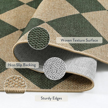 Lahome Colette Checkered Washable Rugs 8x10, Easy Jute Rug for Living Room Patio, Farmhouse Neutral Indoor Outdoor Carpet Non Slip Non Shedding Floor Carpet for Office Deck Backyard