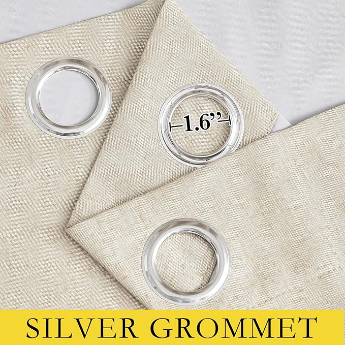 NICETOWN Linen Blackout Curtains for Kitchen, Beige, 2 Panels, 34" Wide x 48" Long, Short Kitchen Burlap Linen 100% Blackout Drape Panels for Night Shift, Great Job for Blocking Light