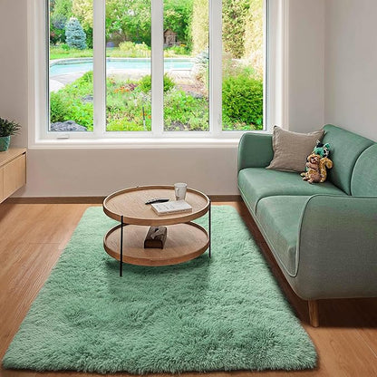 ONASAR Sage Green 3x5 Rugs for Bedroom, Fluffy Bedside Area Rug, Soft Plush Shaggy Small Floor Throw Carpets for Living Room Preppy Dorm Teen Kids Girls Boy Baby Nursery Home Decor Aesthetic