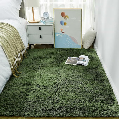 Ophanie Gray Green Grass Area Rugs for Bedroom, 3x5 Shag Fluffy Carpet, Fuzzy Furry Plush Soft Cute Kids Baby Girls Shaggy Bedside Floor Rug for Teen Dorm Nursery Home Decor Aesthetic