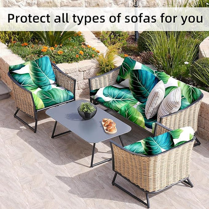 8 Pcs Stretch Patio Cushion Covers,Outdoor Couch Covers Replacement,Outdoor Couch & Sofa Slipcovers,for Patio Furniture Cushion Covers,Washable Reusable Furniture Protector (Green Leaf, Cover Only)