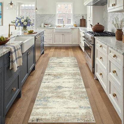 2x6 Runner Rug Washable Beige Brown Abstract Modern Neutral Hallway Carpet Non Slip Low Pile Indoor Kitchen Carpet Contemporary Aesthetic Long Rug Bathroom Bedroom Laundry