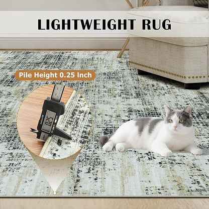 8x10 Area Rugs for Living Room Washable Rug: Anti-Skid Abstract Modern Living Room Rug Soft Thin Carpets Indoor Floor Non-Shedding Carpet for Bedroom Dining Farmhouse Nursery Black Gray Gold