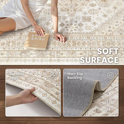 zesthome Washable Runner Rug 2.5x14 - Stain Resistant Entryway Rug,Ultra-Thin Kitchen Rugs, Anti Slip Backing Runner Rugs for Entrance Laundry Room Indoor Hallway (Cream/Beige,2.5'x14')