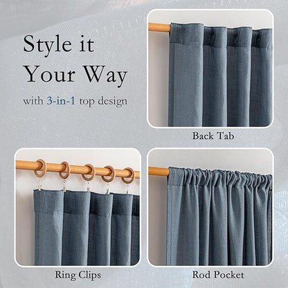 MYSKY HOME Curtains for Living Room 84 Inches Long Semi Sheer Light Filtering Privacy Drapes Linen Look Textured Boho Home Decor, Backdrop Curtain for Parties, 100" x 84", Dusty Blue, 1 Panel