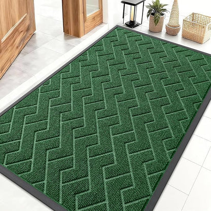 OLANLY Front Door Mat Indoor Outdoor Entrance, Waterproof All-Season, All-Weather Doormat, Sturdy Natural Rubber, Low Profile, Easy Clean Patio Porch Entryway Mat, Herringbone Brick (Green, 47x32)
