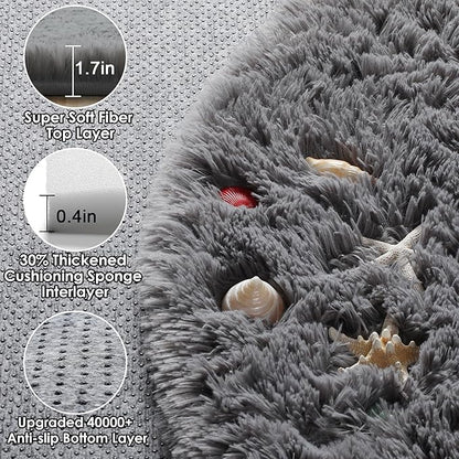 ONASAR Grey Round Rugs 7ft for Living Room, Fluffy Bedroom Circle Area Rug, Soft Plush Shaggy Carpet for Kids Girls Boys Teen Nursery Dorm Classroom Playroom Home Decor Aesthetic