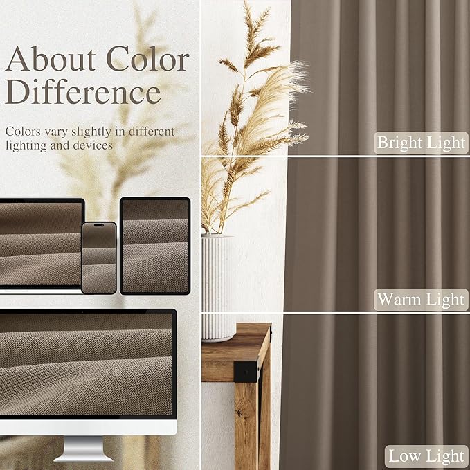 Dark Taupe Linen Curtains 96 Inches Long for Living Room Rod Back Tab Vintage Rustic Farmhouse Light Filtering Curtain Burlap Textured Linen Drapes 96 Inch Length for Dinning Room Bedroom 52x96 8FT
