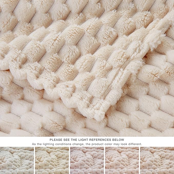 EXQ Home Fleece Blanket Throw XL for Couch or Bed - 3D Imitation Turtle Shell Jacquard Decorative Blankets - Cozy Soft Lightweight Fuzzy Flannel Blanket Suitable for All Seasons(50"×70",Beige)