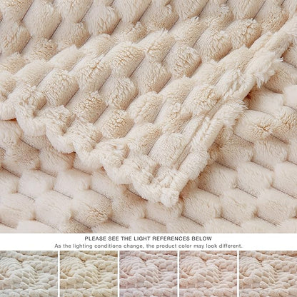 EXQ Home Fleece Blanket Throw XL for Couch or Bed - 3D Imitation Turtle Shell Jacquard Decorative Blankets - Cozy Soft Lightweight Fuzzy Flannel Blanket Suitable for All Seasons(50"×70",Beige)