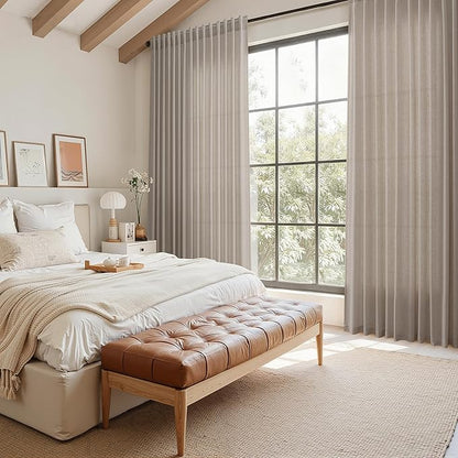 Nanspring Ecru Curtains 63 Inch Length for Living Room Linen Blend Luxury Light Filtering Semi Sheer Curtain Back Tab Rustic Decor Natural Farmhouse Elegant Boho Drapes for Bedroom 52x63, 2 Panels