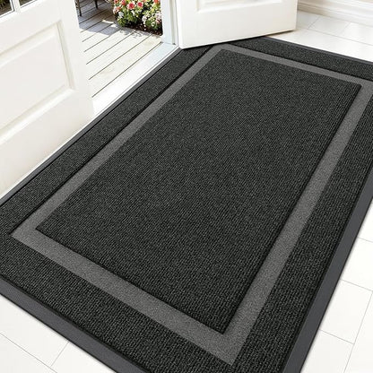 OLANLY Front Door Mat Indoor Outdoor Entrance, Waterproof All-Season, All-Weather Doormat, Sturdy Natural Rubber, Fade Resistant, Low Profile, Easy Clean Patio Porch Entryway Mat, 59x30, Black