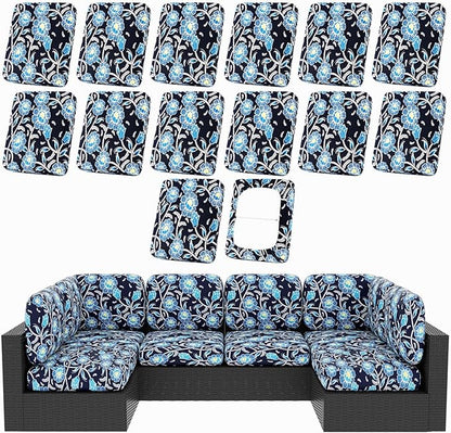 hyha 14Pcs Patio Cushion Covers, Stretch Outdoor Couch Cushion Covers, Washable Outdoor Chair/Sofa Slipcovers for Patio Furniture Cushions Protector with Elastic Bottom(Bluebell,Cover Only)