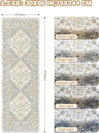 Kitchen Runner Rug Non Slip Washable 2.5x8, Soft Low Pile Entryway Rug Runners for Hallways,Carpet Runner for Living Room,Kitchen, Laundry, Bathroom(Beige,2.5'x8')