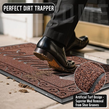 Yimobra Welcome Mat, Heavy Duty Sturdy Door Mats for Home Entrance Outdoor Indoor, Front Doormat for Outside Patio Floor Entry Porch Garage Office, Waterproof, Low Profile, 60 x 36, Maroon