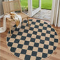 Lahome Colette Checkered Round Rugs 6ft, Outdoor Patio Easy Jute Rug Indoor Outdoor Circle Carpet, Farmhouse Nature Non Shedding Non Slip Washable Black Carpet for Living Room Entry Deck