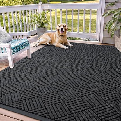 OLANLY Front Door Mat Outside Entrance 71x47, Absorbent, Heavy Duty Sturdy Natural Rubber Doormat Indoor Outdoor, Stain and Fade Resistant, Non-Slip Low Profile Floor Mat for Entryway, Black Diamond