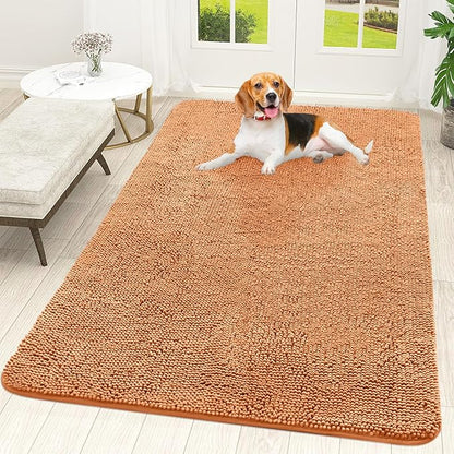 OLANLY Dog Door Mat for Muddy Paws 59x35, Absorbs Moisture and Dirt, Absorbent Non-Slip Washable Doormat, Quick Dry Chenille Mud Mat for Dogs, Entry Indoor Entryway Carpet for Inside Floor, Orange