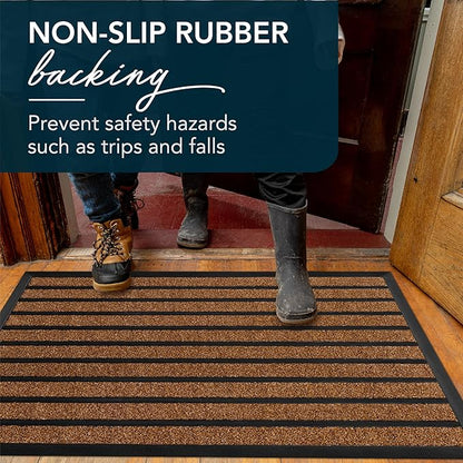 ubdyo Extra Durable Door Mat - Dirt Trapping Outdoor Welcome Mats - Non-Slip Outdoor Indoor Entrance - Low Profile Front Doormat (36" x 24", Bright Brown)