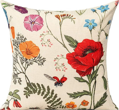 All Smiles 16 x 16 Throw Pillow Covers Outdoor Spring Summer Garden Flowers Farmhouse Outside Furniture Bench Decorative Swing Cushion Set of 4 for Patio Sofa Couch Chair