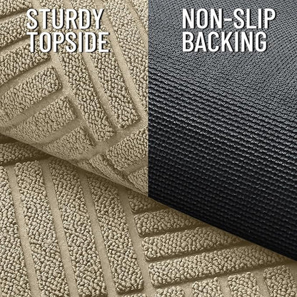 OLANLY Front Door Mat Outside Entrance 47x32, Absorbent, Heavy Duty Sturdy Natural Rubber Doormat Indoor Outdoor, Stain and Fade Resistant, Non-Slip Low Profile Floor Mat for Entryway, Beige Diamond