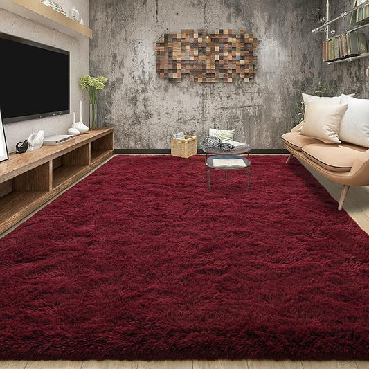 Tepook Area Rugs 9x12 for Living Room, Super Soft Fluffy Rugs for Bedroom, Modern Shaggy Rug Fuzzy Carpets for Kids, Plush Indoor Nursery Home Decor Rug with Non-Slip Bottom, Burgundy Red
