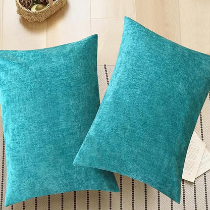 CaliTime Throw Pillow Covers Decorative 20 X 26 Inches Pack of 2 Cozy Chenille Standard Pillow Shams Cases for Couch Sofa Bed Living Room Home Lake Blue