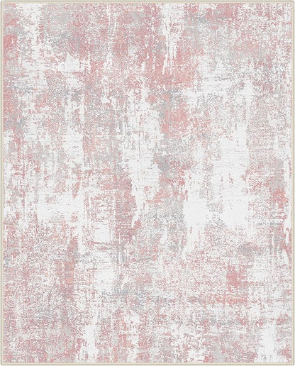 BEIMO Area Rugs 8x10 for Living Room Bedroom, Modern Abstract Machine Washable Rug, Large Soft Low Pile Floor Carpet with Non Slip Backing for Dining Room, Pink/Grey
